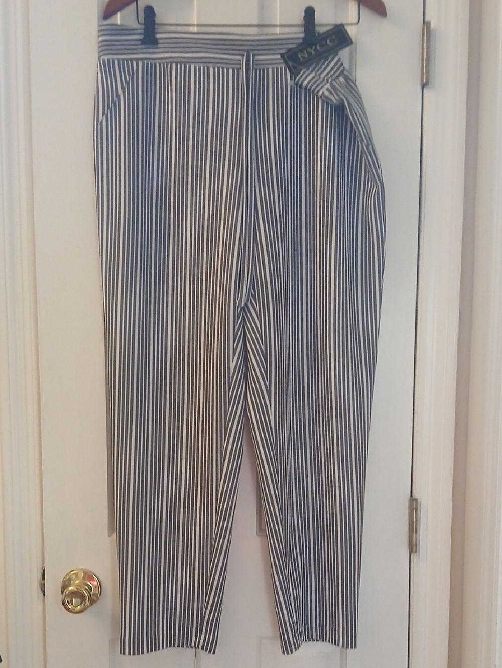 NY&C Black and White Vertical Stripe Straight-Leg Pants
